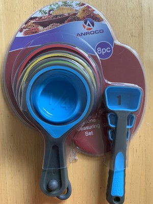 Anroco Silicone Portable Collapsible Measuring Cups And Spoons, 8 Piece Set, 8 Sizes (780347040128)