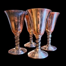 Set Of 4 Vtg Plator Spain Silverstone Wine Water Grapevine Stem Goblets 5.25"