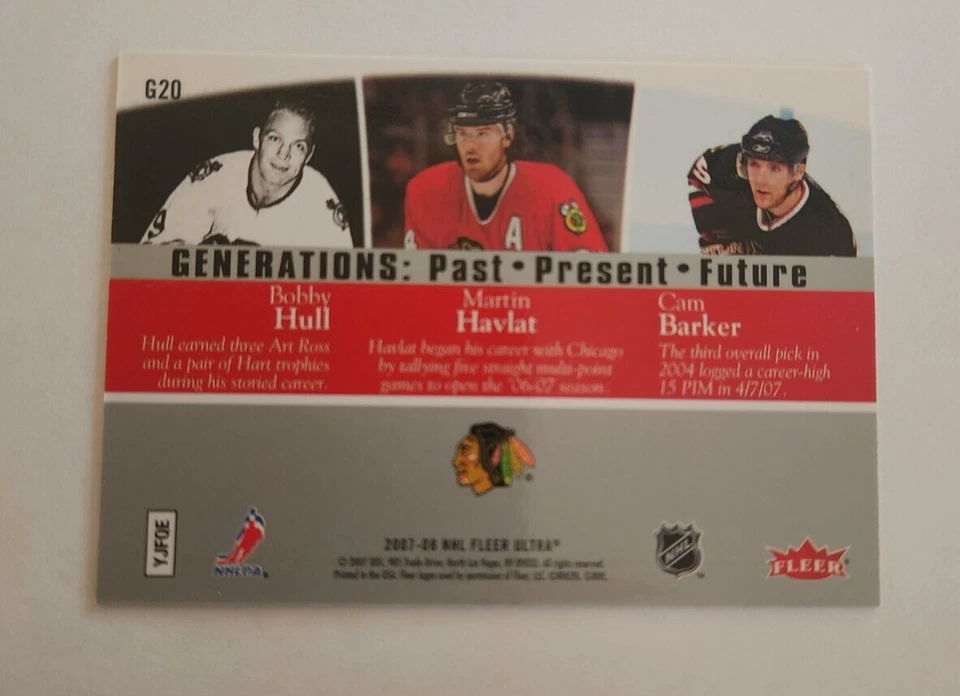 2007-08 Ultra Generations Chicago Blackhawks Bobby Hull Martin Havlat Cam Barker - Image 2 of 2