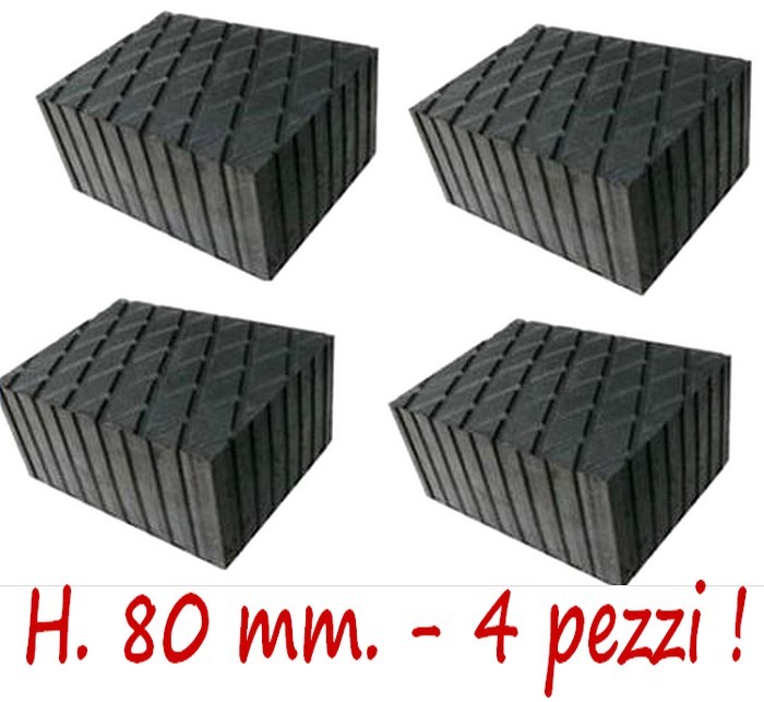 set 4 PEZZI SPESSORI gomma per PONTI SOLLEVATORI tampone H 80 BLOCCHI in gomma