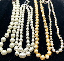 Lot of 4 Vtg Faux Pearls Gold Tone Choker Collar Necklaces George, Etc.