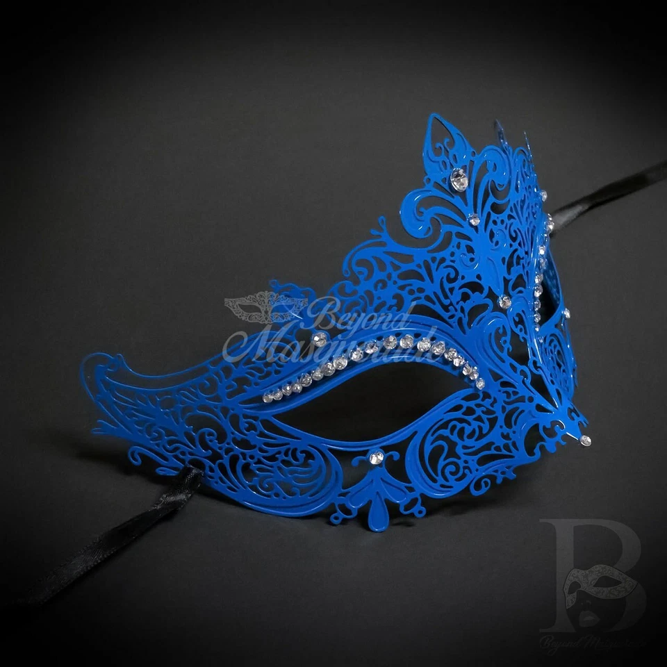 Filigree Metal Masquerade Mask Blue M7110 - Image 4 of 4