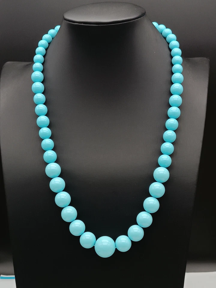 collana donna turchese gradazione argento 925 sfere degradè tondo lunga - Immagine 3 di 4