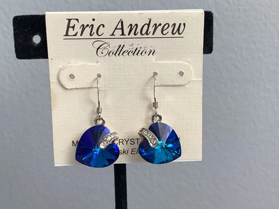 PENDIENTES CORAZÓN AZUL ZAFIRO ESTERLINA Y SWAROVSKI FIRMADOS ERIC ANDREW NUEVOS CON ETIQUETAS SIN RESERVA Foto 3 de 4