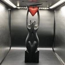 Hand-Carved and Hand-Painted 20" Abstract Wooden Lovers Sculpture Please READ