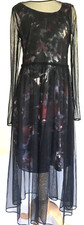 Simply Vera Wang Goth Dress Dark Sheer Floral Formal Cocktail Party Longsleeve