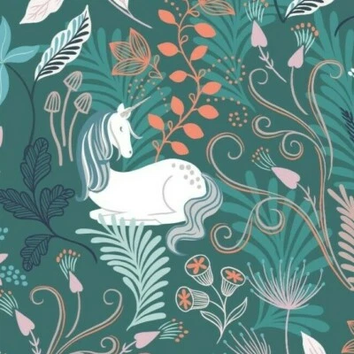 Lewis & Irene - 'Enchanted' Unicorns on Teal with Copper metallic