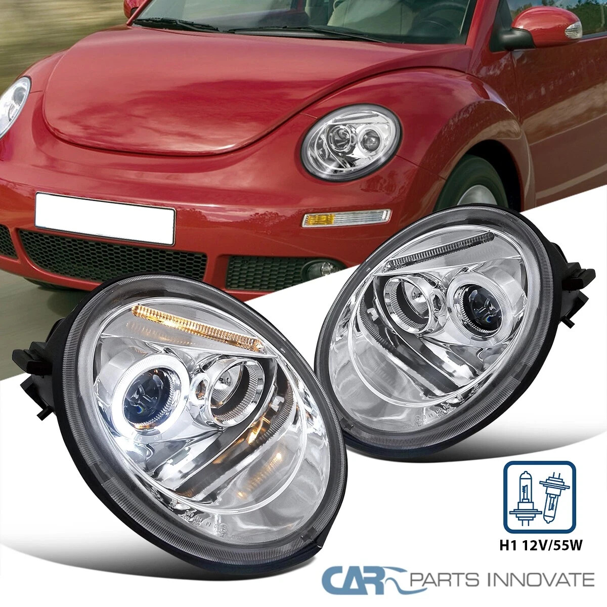 Headlight Vw Jetta Pair Of Headlights For 1998-2005 Volkswagen Beetle - Left & Right With Bulbs Included Beetle 2004 - Foto 11