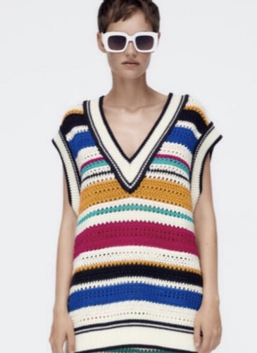 Zara Rainbow Chunky Knit Sweater Vest 