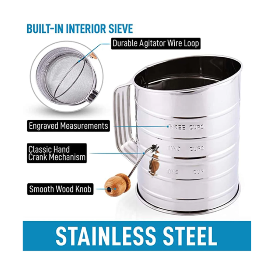 1PC Stainless Steel Flour Sifter Fine Mesh Rotary Hand Crank Flour Sifter eBay
