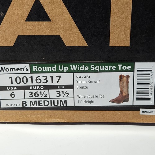 Botas occidentales Ariat para mujer 6B punta cuadrada redondeada 10016317 cuero marrón bronce - Imagen 2 de 23