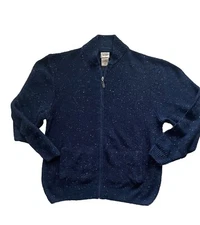 Men’s Scandia  Woods Zip Up Cardigan Sweater Navy Tweed Size Large 