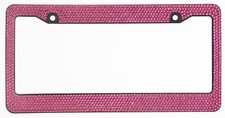 Hot Pink Crystal Rhinestones On Black License Plate Frame 7 Rows Special Bling