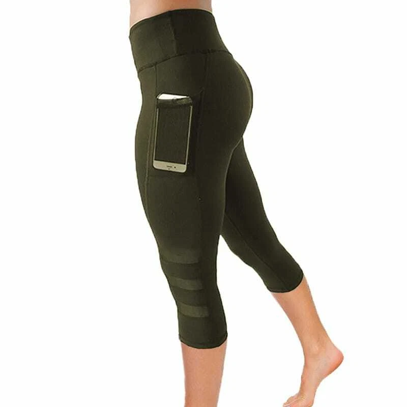 Mujeres Cintura Alta Ropa Activa Yoga Capri Bolsillos Elastizados Leggings Foto 3 de 4