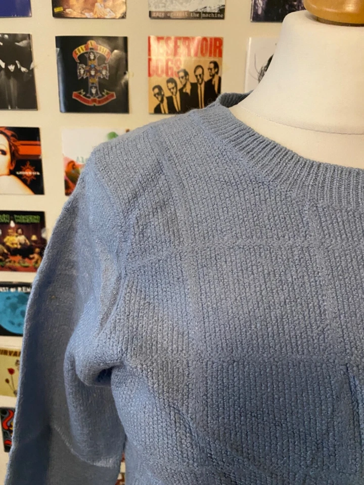 Jersey infantil Lacoste vintage años 80 90 azul claro cuadros mezcla lana Foto 3 de 4