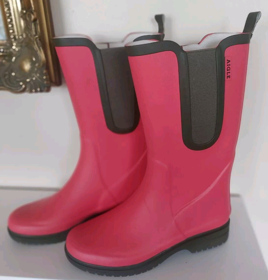Womens Aigle Made in France Wellington Boots Size Pink UK