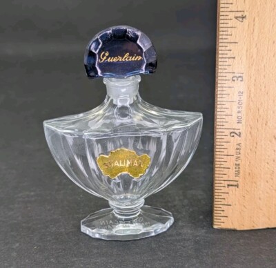 (empty) Guerlain Shalimar Art Glass Perfume Bottle Vintage Blue Stopper Paris