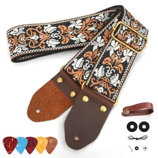 Guitar Strap 2" Cotton Embroidery Adjustable for Bass Electric Acoustic Guitar