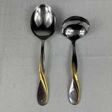 Oneida Golden Aquarius Serving Spoons Set Of 2 Preowned