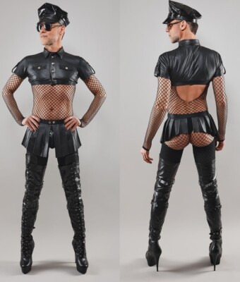REGNES RFP CROSS WETLOOK FALTENROCK  clubwear rock steampunk gothic schwarz