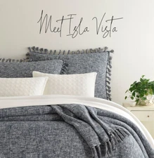 ANNIE SELKE Pine Cone Hill Isla Vista Full Queen cotton/linen coverlet Blue New