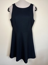 LOFT Fit & Flare Dress Women Sz 8 Black W/blue Polka Dots Back Zip