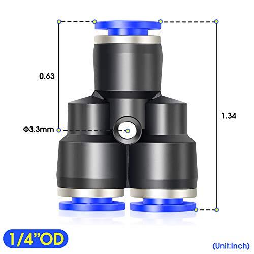 TAILONZ PNEUMATIC 1/4" OD Plastic Y Splitter Push-to-Connect Fittings - 3-Way Tube Connectors (Pack Of 10)