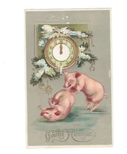 SD3131 GOLD EMBOSSED ANIMALS PIGS HAVE FUN TOGETHER FANTASY NEW YEAR PRINTED