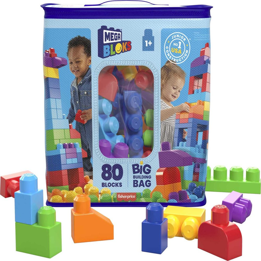MEGA BLOKS Big Building Bag Toy Block Set (80 Blocks), Blue for