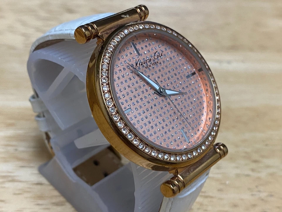 Kenneth Cole KCW2005 Hombre Dama 30m Oro Rosa Cuero Analógico Reloj Cuarzo ~ Nuevo Batt Foto 3 de 4