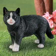 Charming Standing Black  White Tuxedo Kitten Cat Outdoor Garden Statue