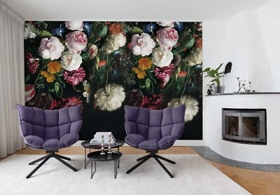 3D Colorful Floral Black Background Wall Murals Wallpaper Murals Wall Sticker - Image 1 of 4