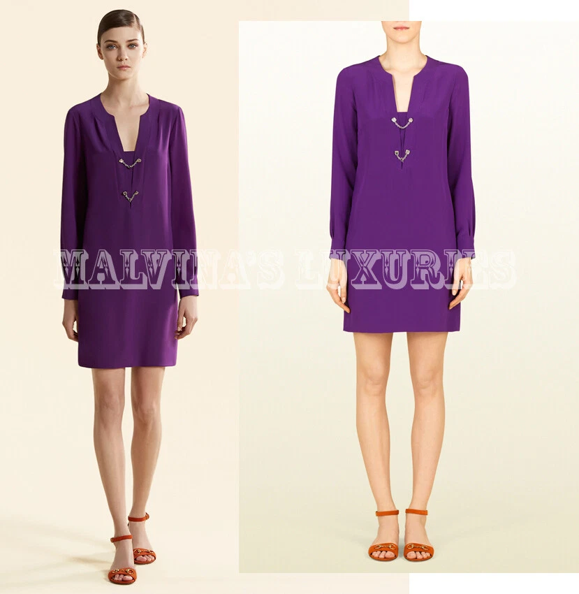 ROBE GUCCI VIOLET VIOLET CRÊPE DE CHINE MANCHES LONGUES 1 taille IT 42 US 6