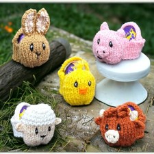 KNITTING PATTERN - Easter Farm Animal Basket fits Creme Egg - Bunny, Chick, Cow