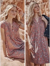 J.Jill Red Rocks Dress Petite MP Dark Peach Sunset Paisley Pintucked Shift