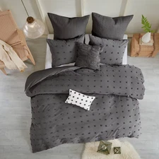Urban Habitat 7-Piece Comforter Set Jacquard Dotted, Charcoal, Full/Queen