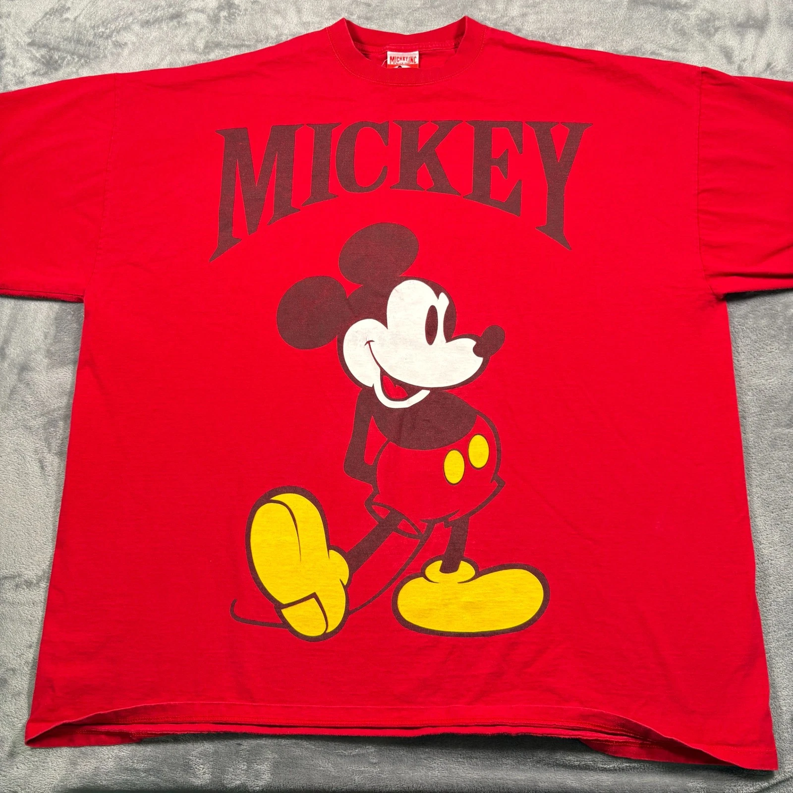 Vintage 1928 Mickey Inc. T-Shirt Mens 4XL Red Spellout Graphic Cartoon Crew Neck