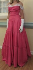 Vintage 1930's Rose Red Gown with White Lace/Rhinestone Trim  XST Excellent