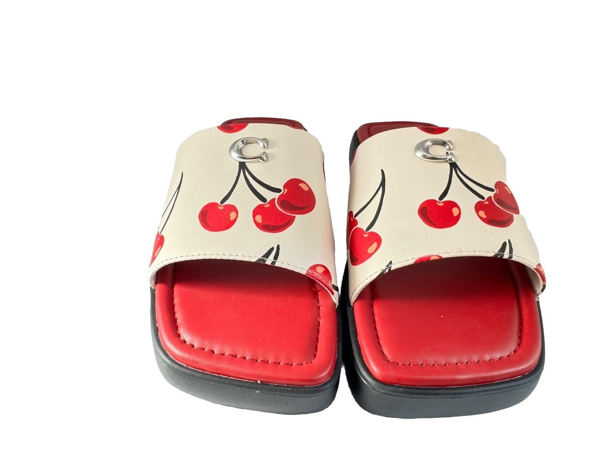 COACH Florence CHERRY PRINT C Lug-Sole Slip-On Slide Sandals CZ363