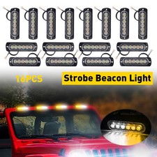 16PCS Amber/White 12-24V Strobe 6LED Emergency Lights Truck Bar Vehicle For ATVs