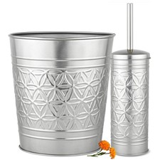 Autumn Alley Nickel Metal Trash Can  Toilet Brush Set, Bathroom Accesories