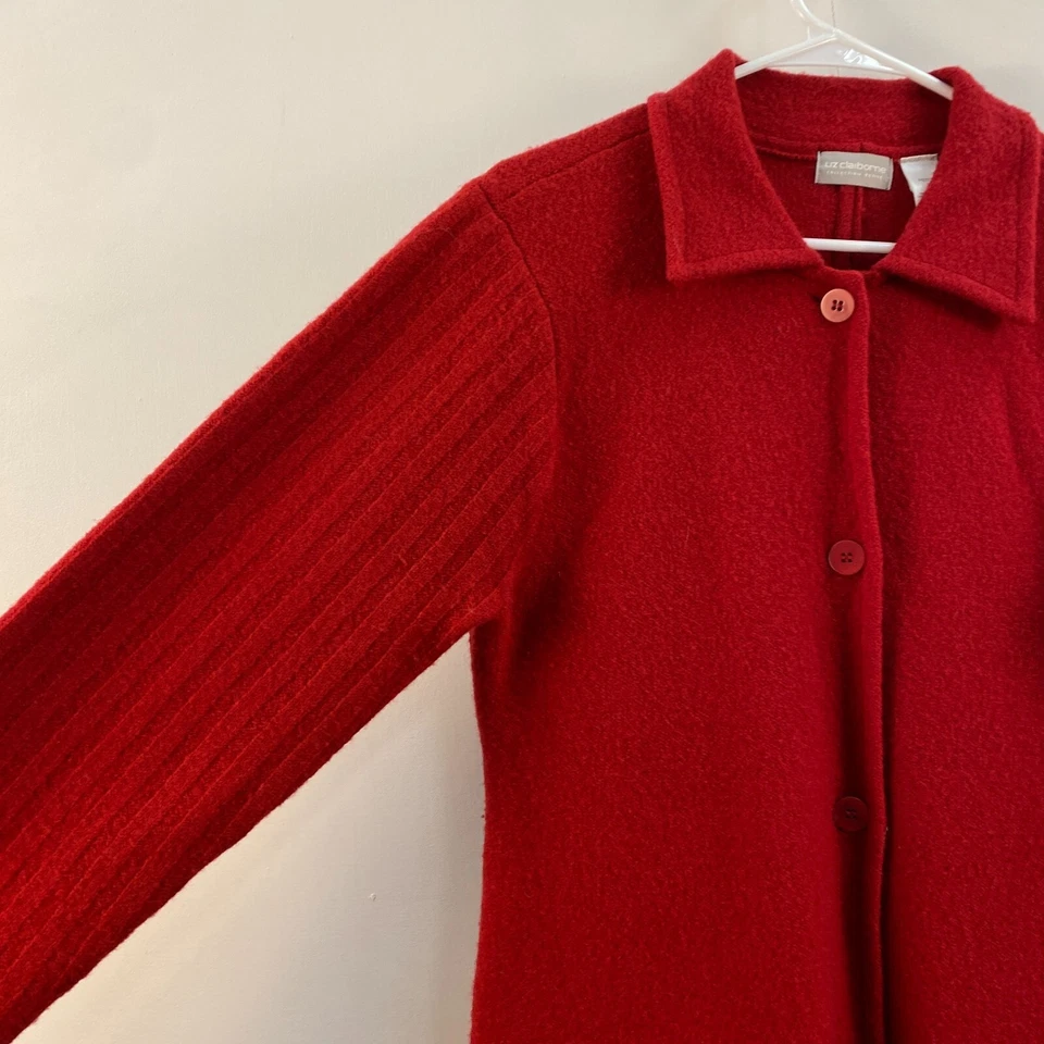 Suéter Top Cárdigan Liz Claiborne Mujer Pequeño Mediano Lana Hervida Rojo Botón Foto 4 de 4