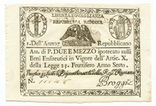 2,5 PAOLI ASSEGNATO REPUBBLICA ROMANA STATO PONTIFICIO DAL 09/09/1798 FDS