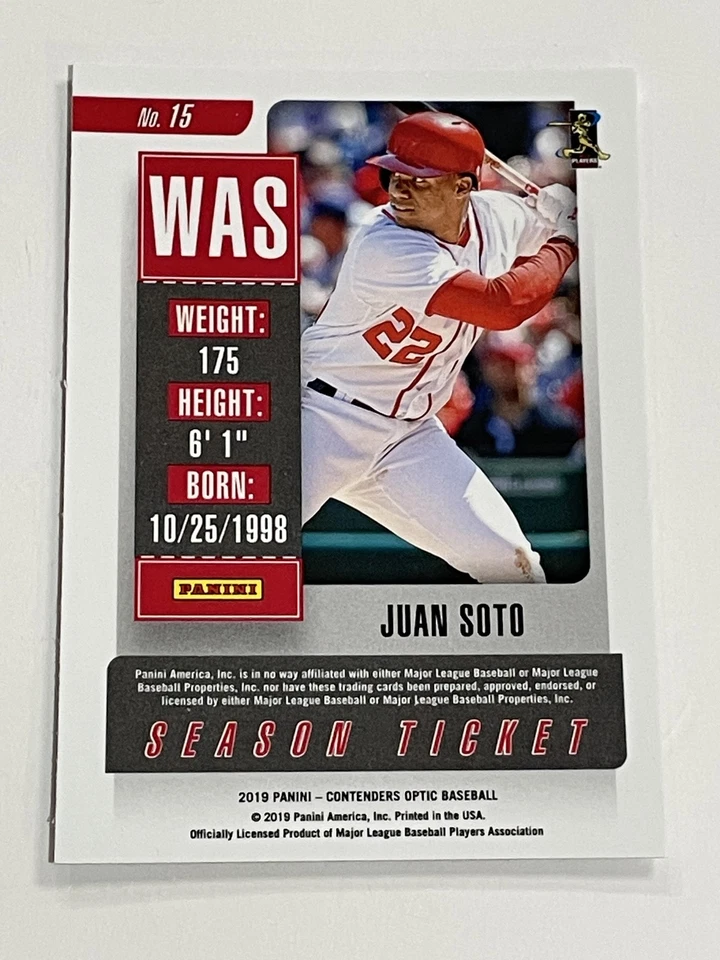 2019 Panini Chronicles Baseball Contenders Optic - Juan Soto - Nationals - Image 2 of 2