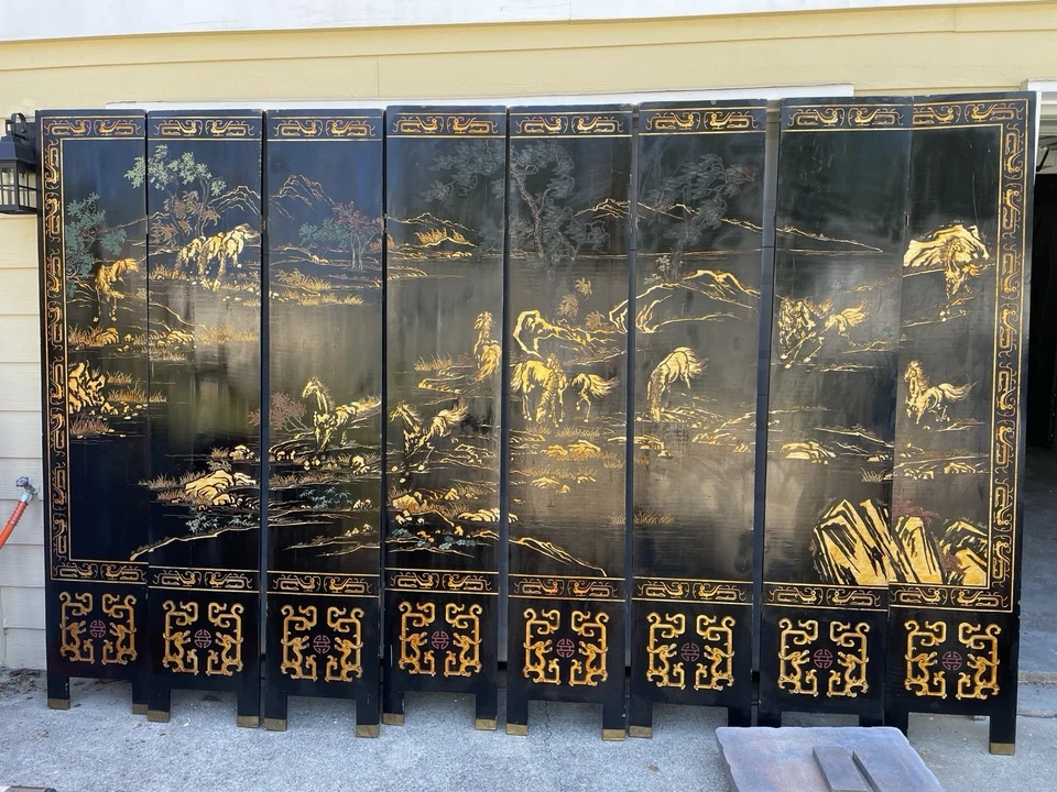 Impresionante divisor de habitación de madera de 8 paneles Foto 2 de 3