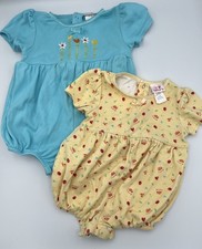 Vintage 2 Carters 2000s Y2K Girl Summer Yellow Teal Bubble Rompers 9-12 Mo