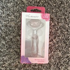 Plum Beauty Mini Rose Quartz Facial Roller Pink Compact Reduces Puffiness