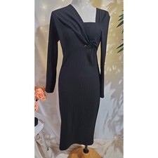 ASTR the Label Twist Front Long Sleeve Bodycon Midi Dress Size L Black Stretch