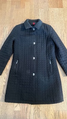 GALLERY NEW YORK BLACK QUILTED COAT TURN LOCK JACKET MID LENGTH WOMENS M?