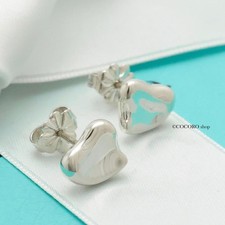 Authentic Tiffany  Co. Elsa Peretti Full Heart Stud Earrings Silver 925 w/Pouch